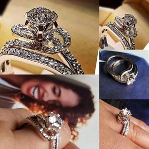 925 Silver White Sapphire Bridal Wedding Ring Set